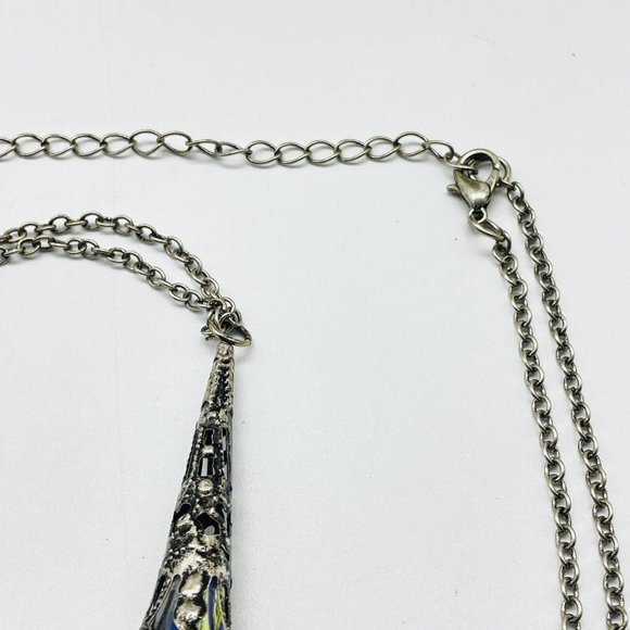 Crystal Prism Pendant Necklace Silver Tone Filigree Healing Spiritual Celestial - Picture 3 of 6